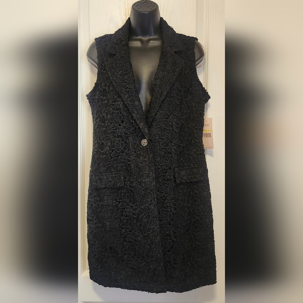 Nanette Lepore Black Lace Sleeveless Long Vest Size Medium NWT - Picture 1 of 4